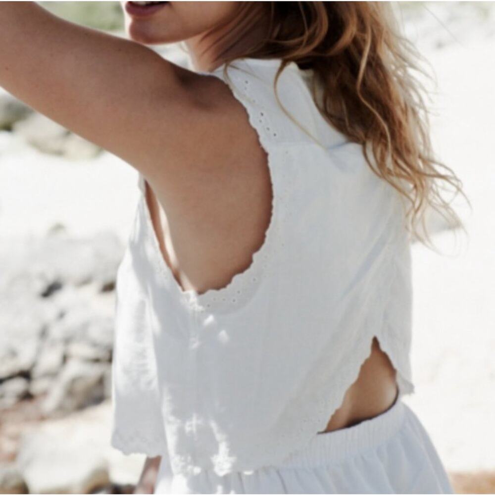 Madewell | Women | White Linen Blend Crossback Eyelet Spring Mini Dress | Size 2 - Picture 14 of 14
